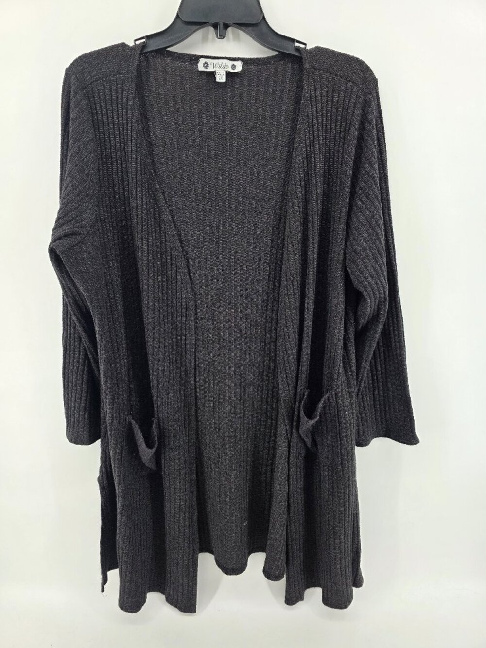 Wilde Charcoal Grey Ribbed Open Front Duster Cardigan‎ Womens Plus 2X